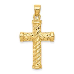 14k Yellow Gold Polished Reversible Rope Cross Pendant